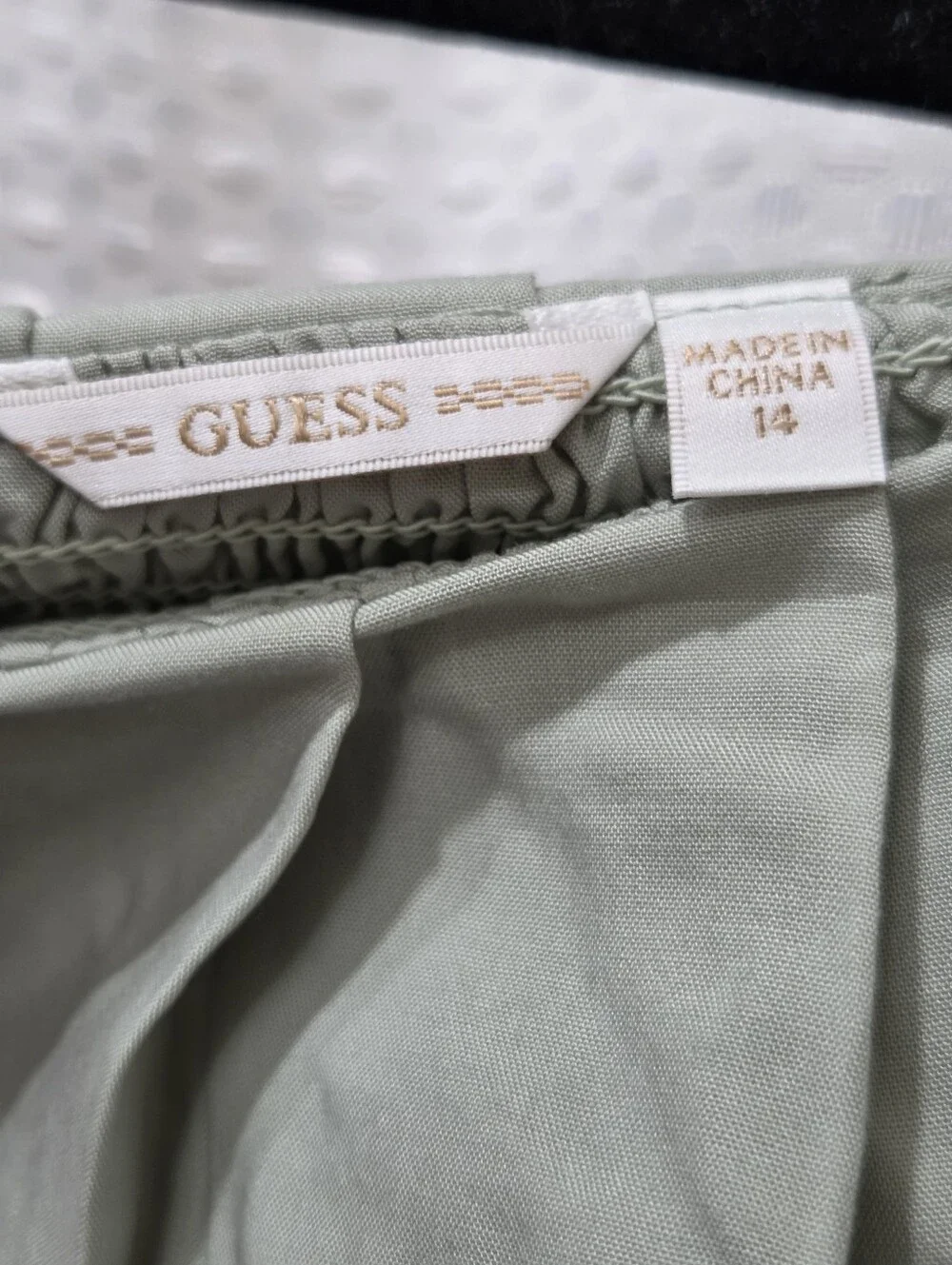 Guess Light Sage Green Smocked Ruffled Elastic-Waist Dress Girls Size 14
